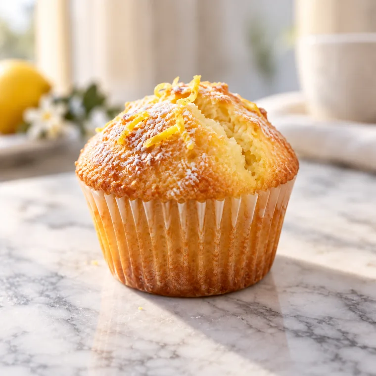 Citromos muffin papírkapszliban, frissen a sütőből